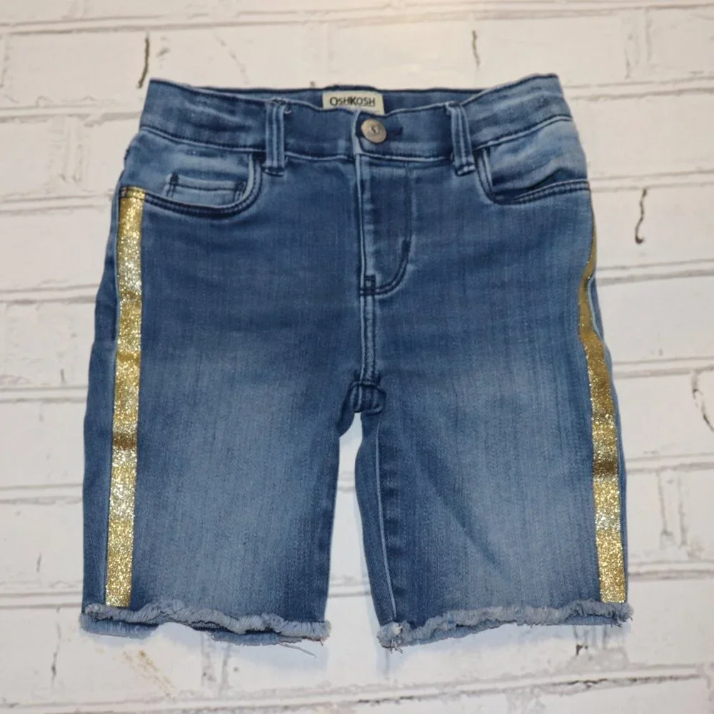 ✨ Gold-Striped Jean Shorts – Girls 6/6X